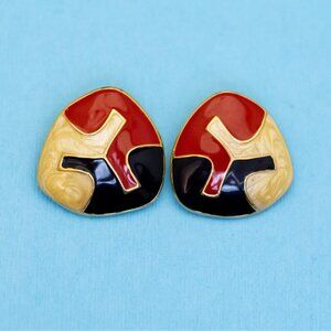 Vintage Rounded Triangle Puzzle Stylish Clip On Earrings by Monet - N33